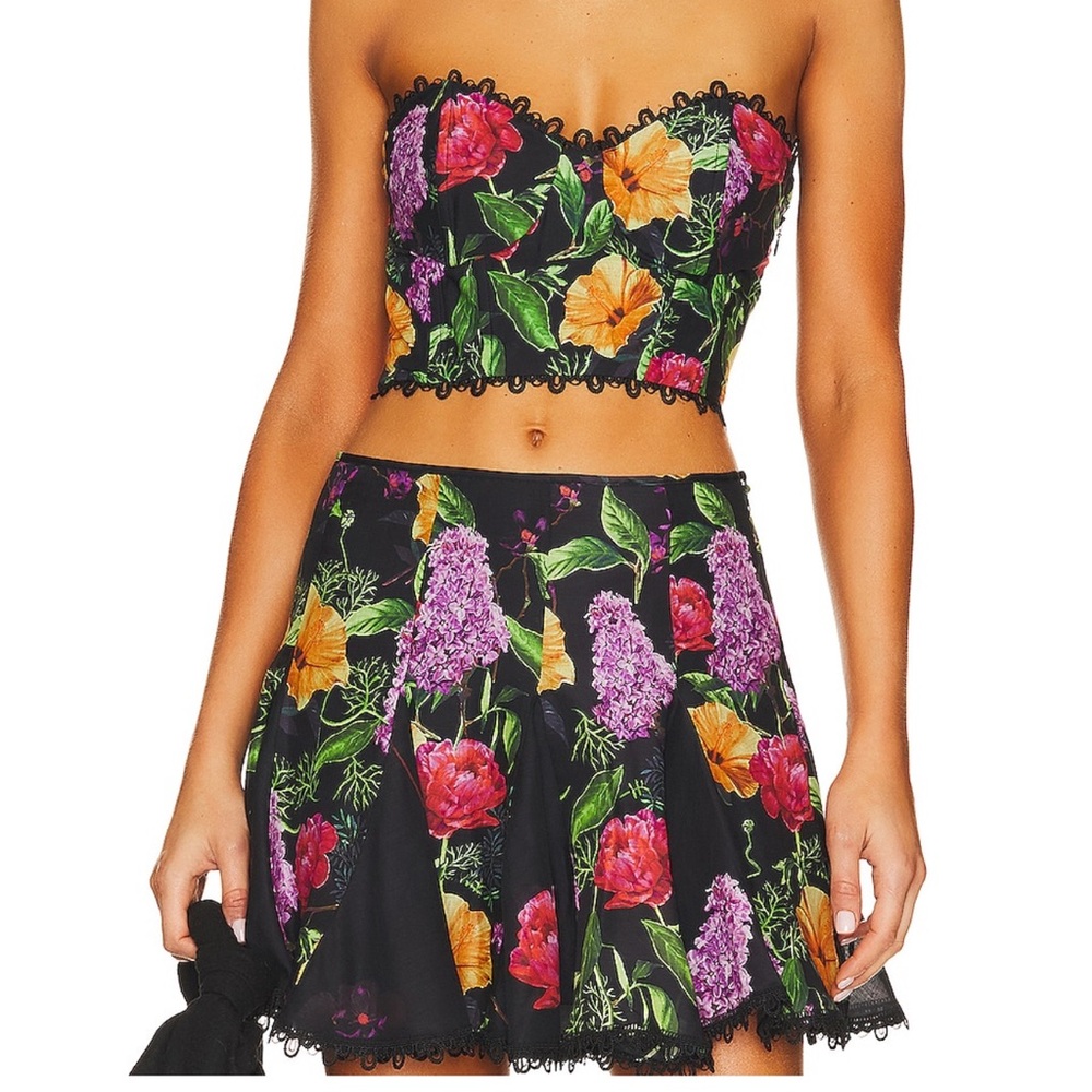 Charo Ruiz Ibiza, vio bustier and skirt in black bonita/ floral.